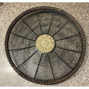 Vintage Large Decorative Wire Medallion Plate With Rattan Trim, Pier 1, No Stand